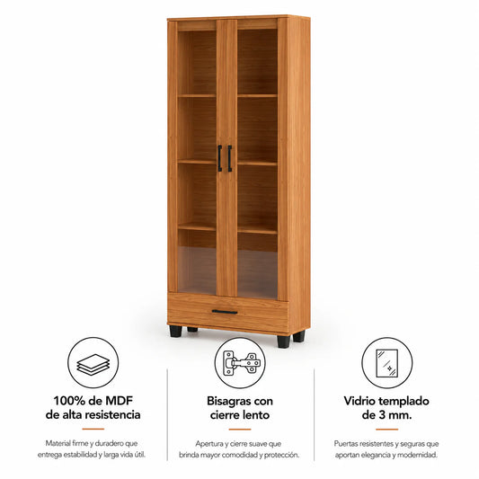 Vitrina Riñihue 2 Puertas + 1 Cajón Canela
